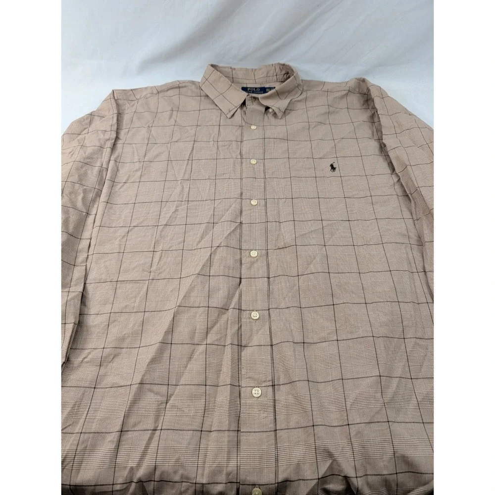 Polo Ralph Lauren Men's Beige Glenn Check Plaid Long Sleeve Button-down 3XTL